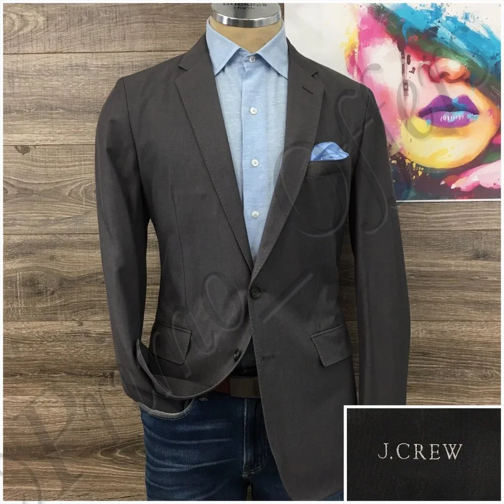 New J Crew Mens Blazer Sport Coat Two Button Casual Jacket 40L Wool Cotton Suits